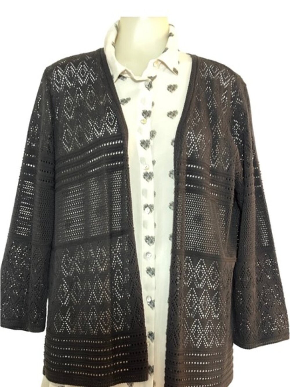 Alfred Dunner Women's Black Knit Open‎ Front Cardigan Sweater Size Large